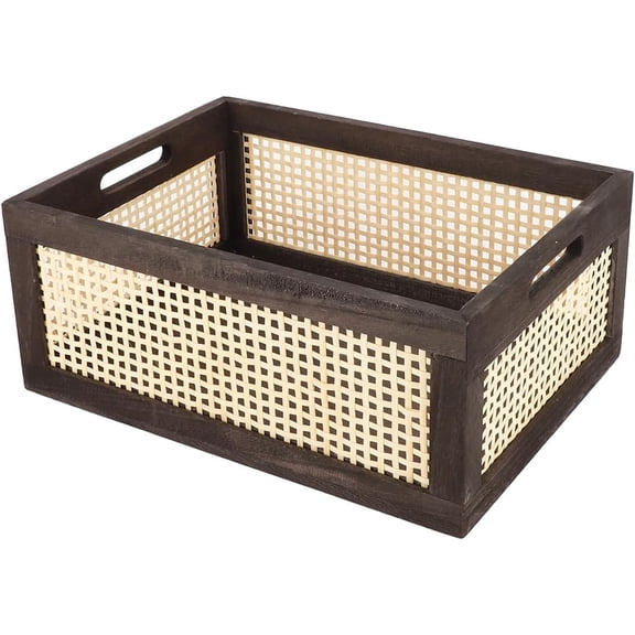 Brown Large Bamboo Storage Basket, Wicker Wood Crate Organizer for Home Decor