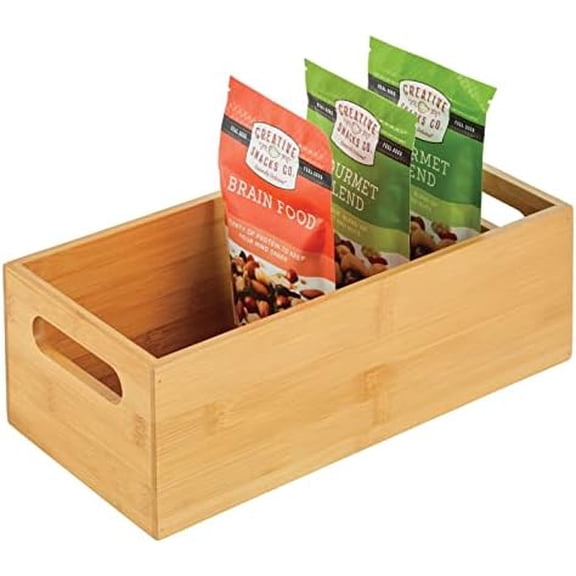 Bamboo Storage Bin Container, Drawer Organizer Crate Boxes with Handles for Kitchen Pantry Cabinet, Shelves, or Counter, Holds Snacks, Spices, Drinks, Echo Collection, Natural/Tan