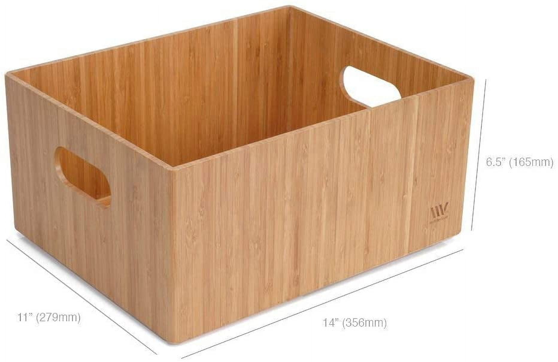 Bamboo Storage Box, 14x11x6.5 Inches  Bin with Handles Stackable Organizer for Toys Bedding Clothes Baby Essentials Arts Crafts Closet Office Shelf