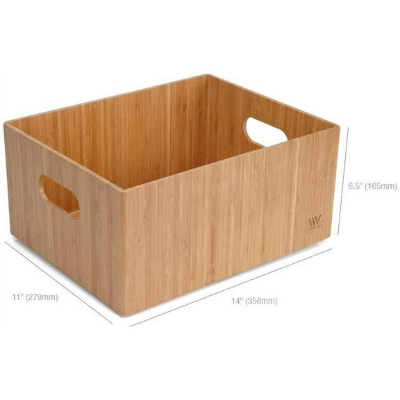 Bamboo Storage Box, 14x11x 6.5, Bin w/ Handles, Stackable - For Toys Bedding Clothes Baby Essentials Arts & Crafts Closet & Office Shelf