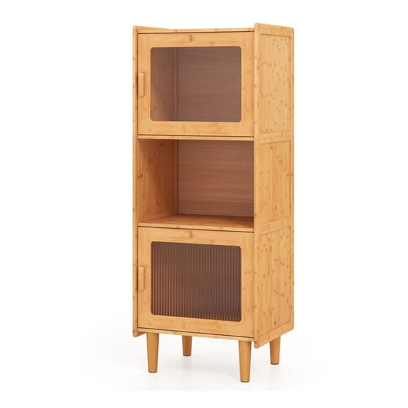 Bamboo Storage Cabinet, 3-Cube Organizer with Acrylic Doors, Natural Wood Display Shelf for Kitchen, Living Room, Bathroom - 51" Tall