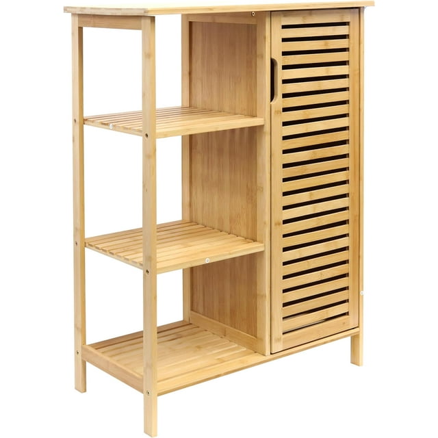 Bamboo Storage Cabinet, 3-Tier Open Shelf and Closed Compartment ...