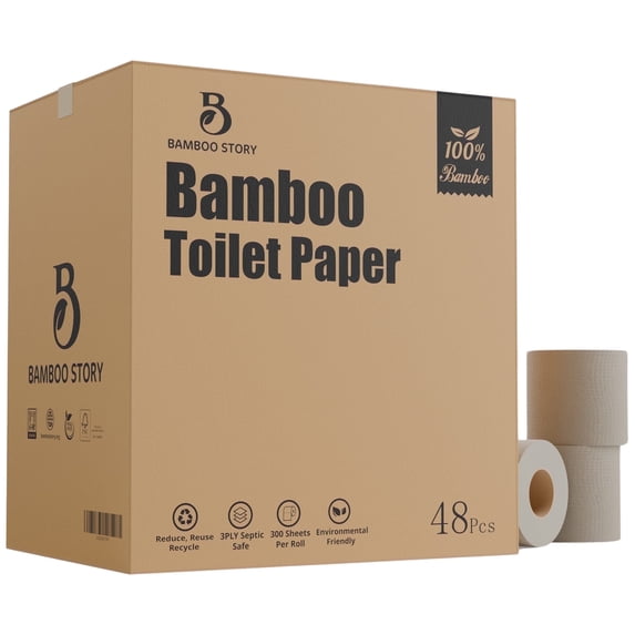 Bamboo Story Bamboo Toilet Paper Unbleached β 48 Rolls, 3-Ply, 300 Sheets | Hypoallergenic, Chemical Free, Septic Safe, FSC Certified | Non Toxic, Natural Bamboo Tissue