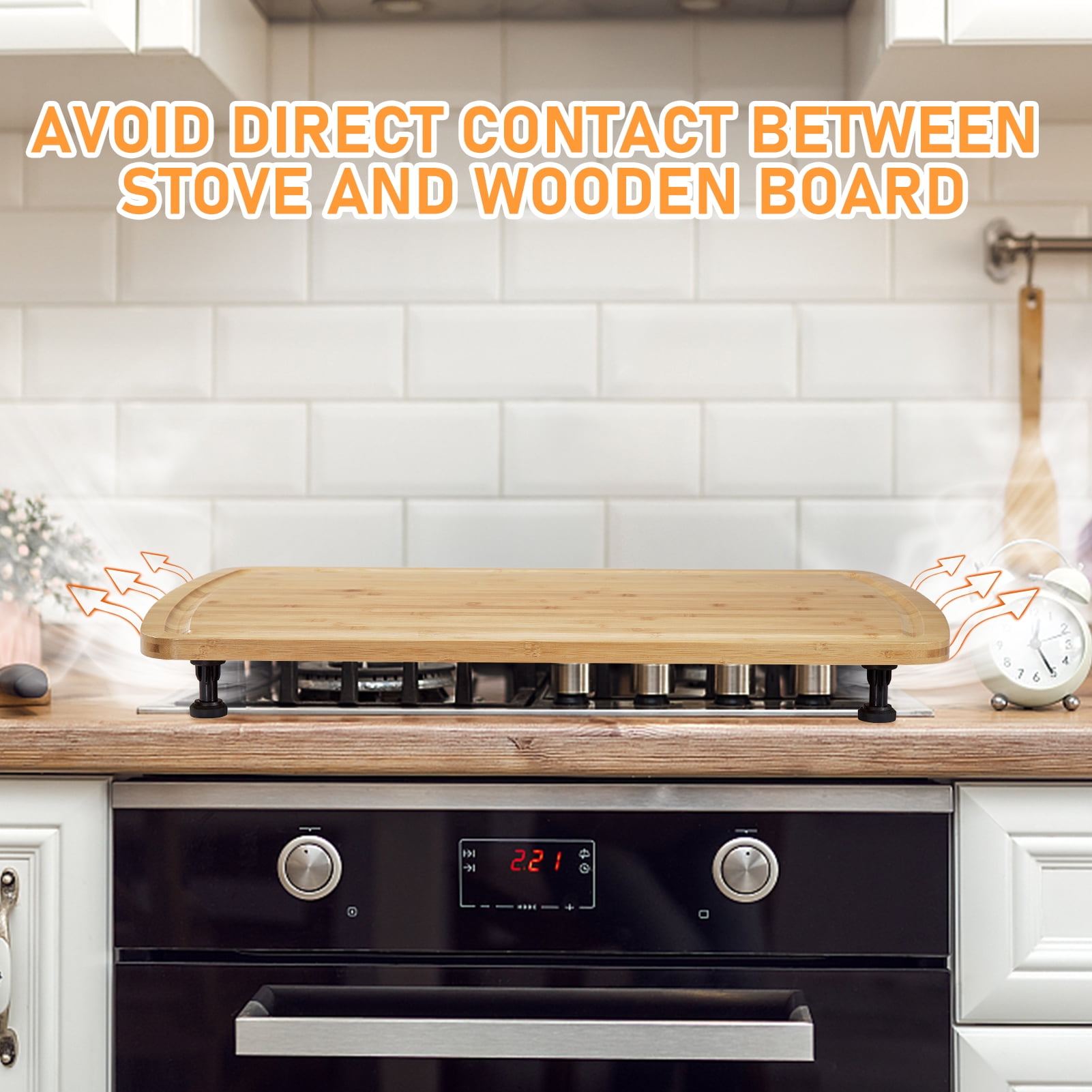 Bamboo Stove Top Cover 30x20 - Cutting Board with Adjustable Legs