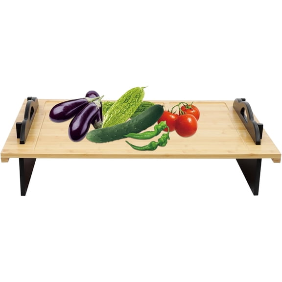 Bamboo Stove Top Cover with Handles Multi-Functional Stove Cover Board for Gas & Electric Stoves, Cutting Board, Serving Tray & Kitchen Storage Organizer, 28.65.9 Inches