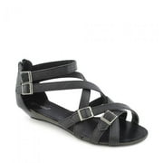 Bamboo Strappy Buckle Back Zipper Wedge Sandals