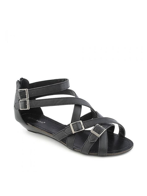 Strappy Buckle Back Zipper Wedge Sandals