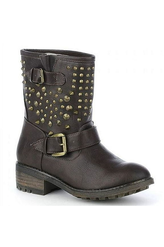 Studded Women's Size 7.5 Buckles Combat Boots, 2"