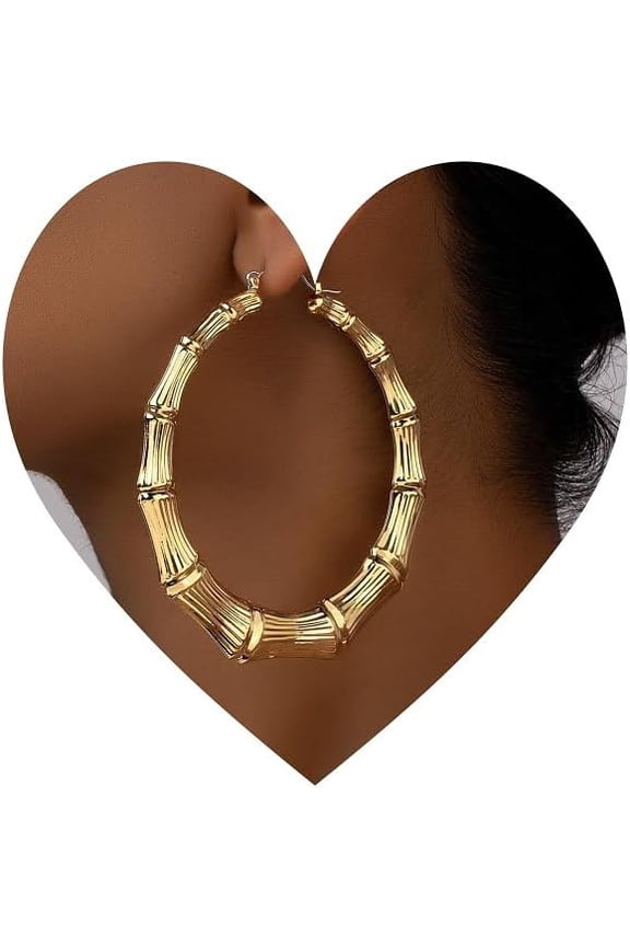 Bamboo - Style Hoop Earrings, Large Statement Hoops, Available in Gold, Silver, Style H0159