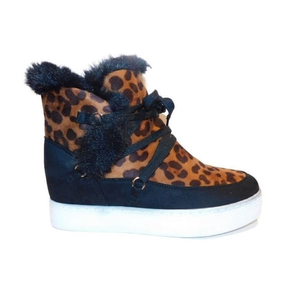 Bamboo Suede Faux Fur Ankle Booties with Shoe Laces