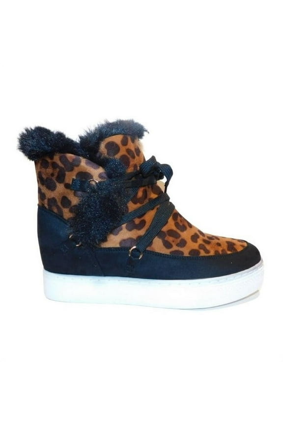 Suede Faux Fur Ankle Booties with Shoe Laces