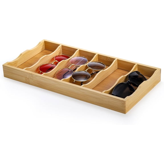 Bamboo Sunglasses Organizer Tray, Eyeglasses Display Case, Stackable Eyewear Storage Case for Sunglasses and Glasses