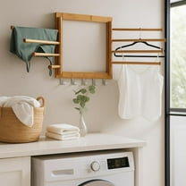 Bamboo Swivel Wall Mount Drying Rack - Versatile Clothes Drying Rack with 8-Rod Capacity, Natural