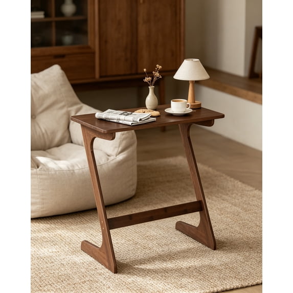 Bamboo TV Tray Table Set of 2, Z-Shaped Sofa Side Table for Laptops, Snacks & Drinks, Modern TV Dinner Tray, Small End Table for Living Room, Bedroom, Walnut