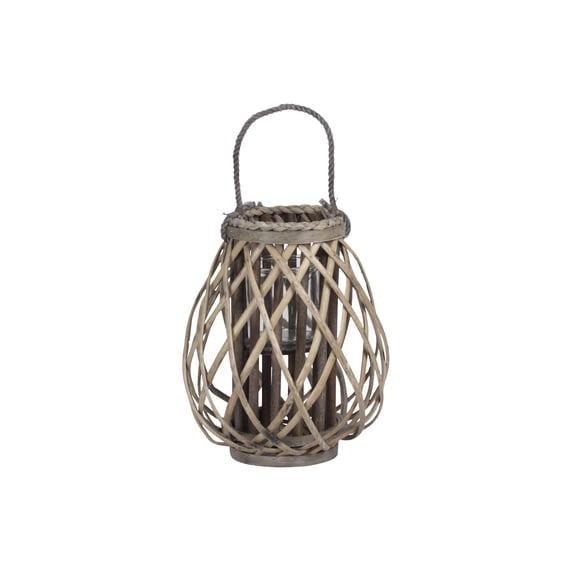 Bamboo Tall Round Bellied Lantern Weathered Finish-12.00"H