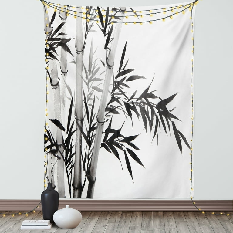Bamboo Tapestry Bamboo Tree Image Traditional Chinese Calligraphy Style Asian Culture Theme Wall Hanging for Bedroom Living Room Dorm Decor 40W X