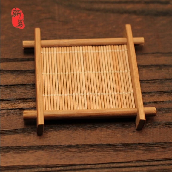 Bamboo Tea Mat 11cm*11cm Grid Pattern Coaster Pad Set Of 4