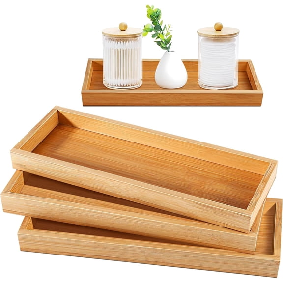 Bamboo Tea Serving Tray,3 Pcs Bamboo Serving Trays,Small Vanity Tray for Toilet Tank and Bathroom Counter Top,Pallet Trays for Food Coffee Candles Home Kitchen Decor, 11 x 4 Inch
