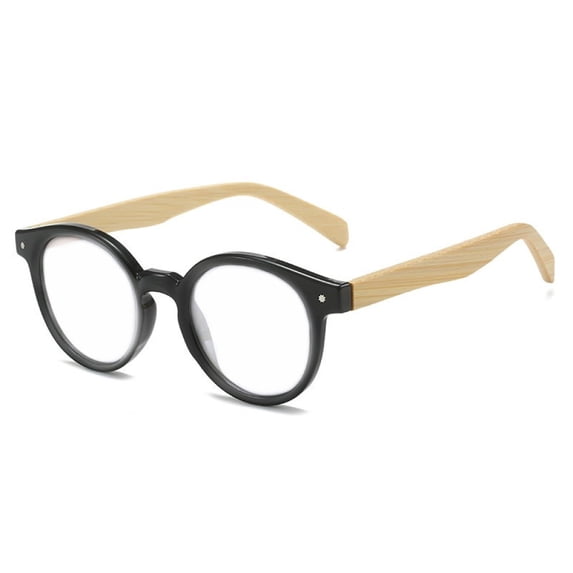Bamboo Temple Reading Glasses Retro Round Black Reading Glasses for Men and Women Classic Readers +4.00