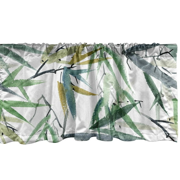 Bamboo Theme Window Valance, Watercolor Tree Leaves Simplistic Botanical Composition of Nature, Curtain Valance for Kitchen Bedroom with Rod Pocket, 54" X 18", Fern Green Blue Grey, by Ambesonne