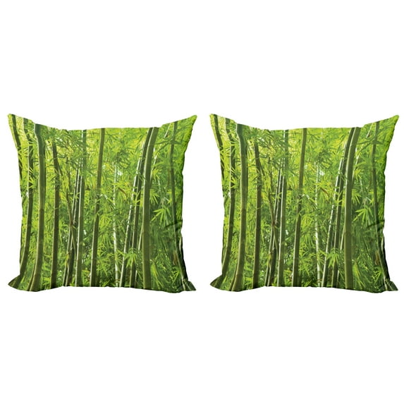 Ambesonne Green Throw Pillow Cover 2 Pack, Exotic Tropical Asian Leaf, 18", Green