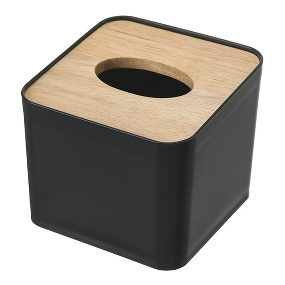 Bamboo Tissue Box Tabletop Drainer Paper Towel Holder Office Black