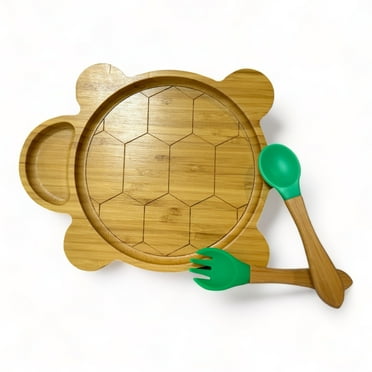 Bamboo Toddler Plate with Suction - Turtle - Green
