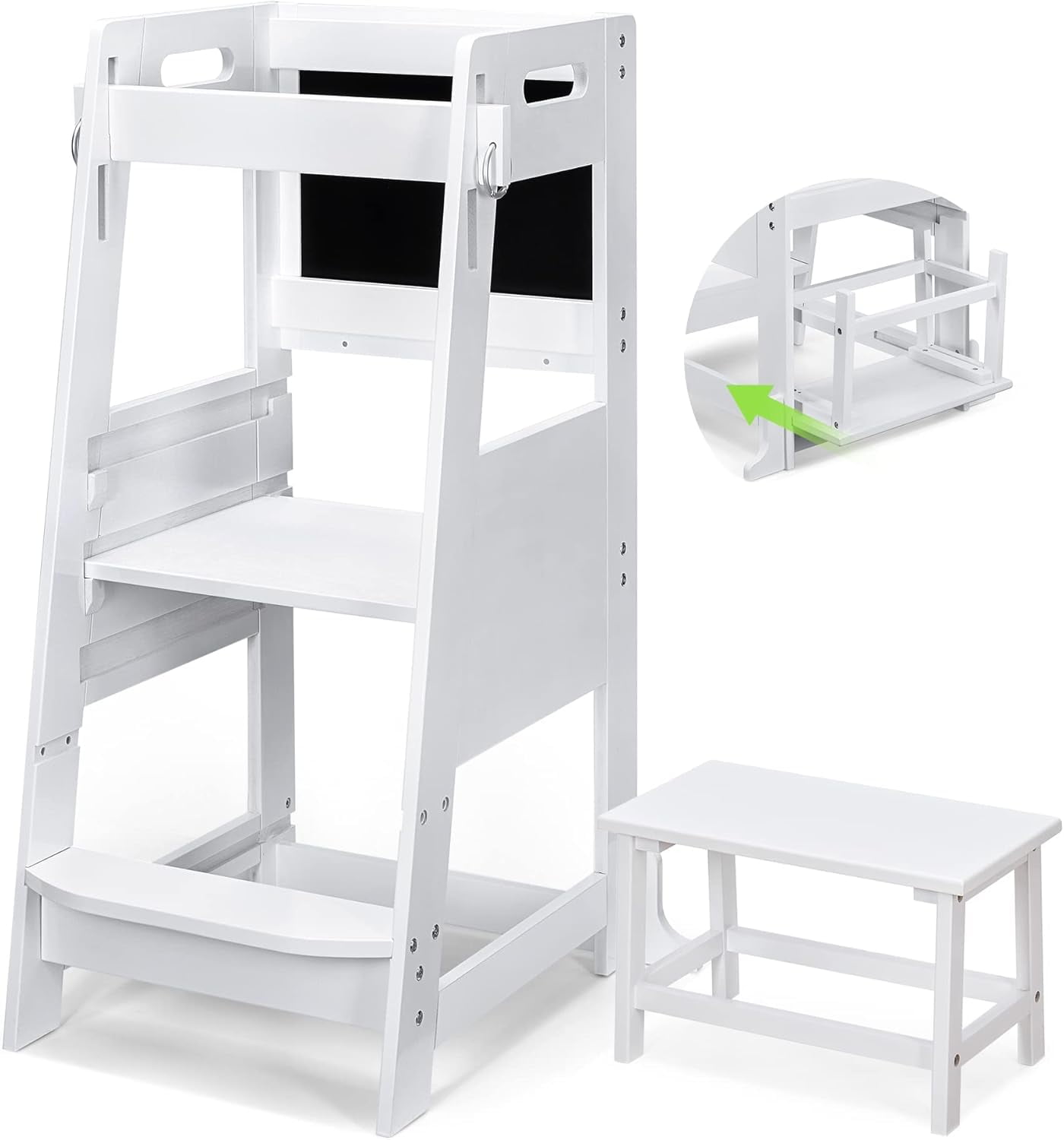 White Bamboo Adjustable 2-Step Toddler Kitchen Stool