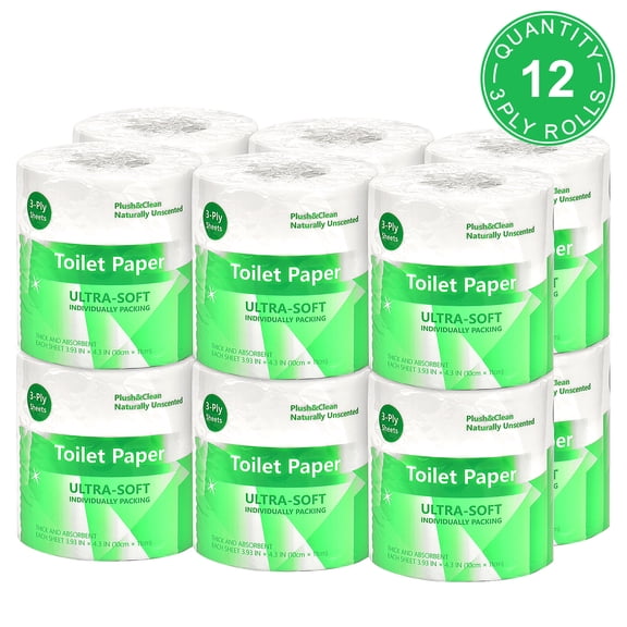 Bamboo Toilet Paper 12 Rolls 3 Ply 350 Sheets Each Plastic Free Unscented Total 4200 Sheets FSC Certified N004130