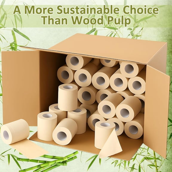 Bamboo Toilet Paper, 4 Ply 40 Rolls, Unbleached, Strong & Soft Toilet Tissue Bulk, Chemical Free Bathroom Tissue Rolls