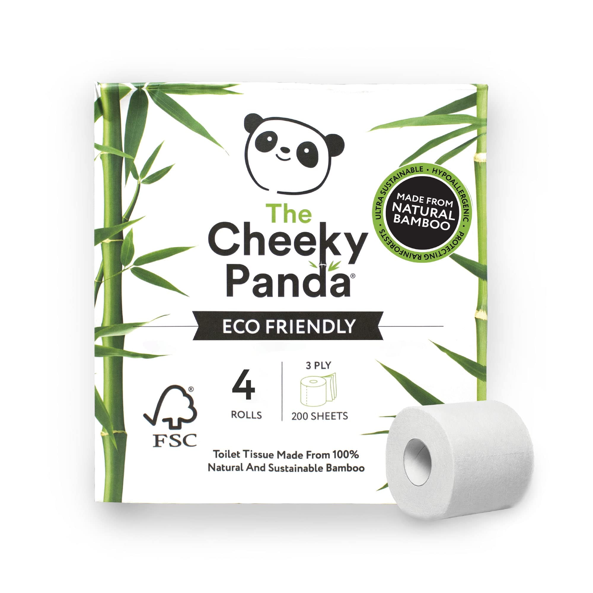 Bamboo Toilet Paper 4 Rolls with 200 Soft Sheets Each Strong 3 Ply