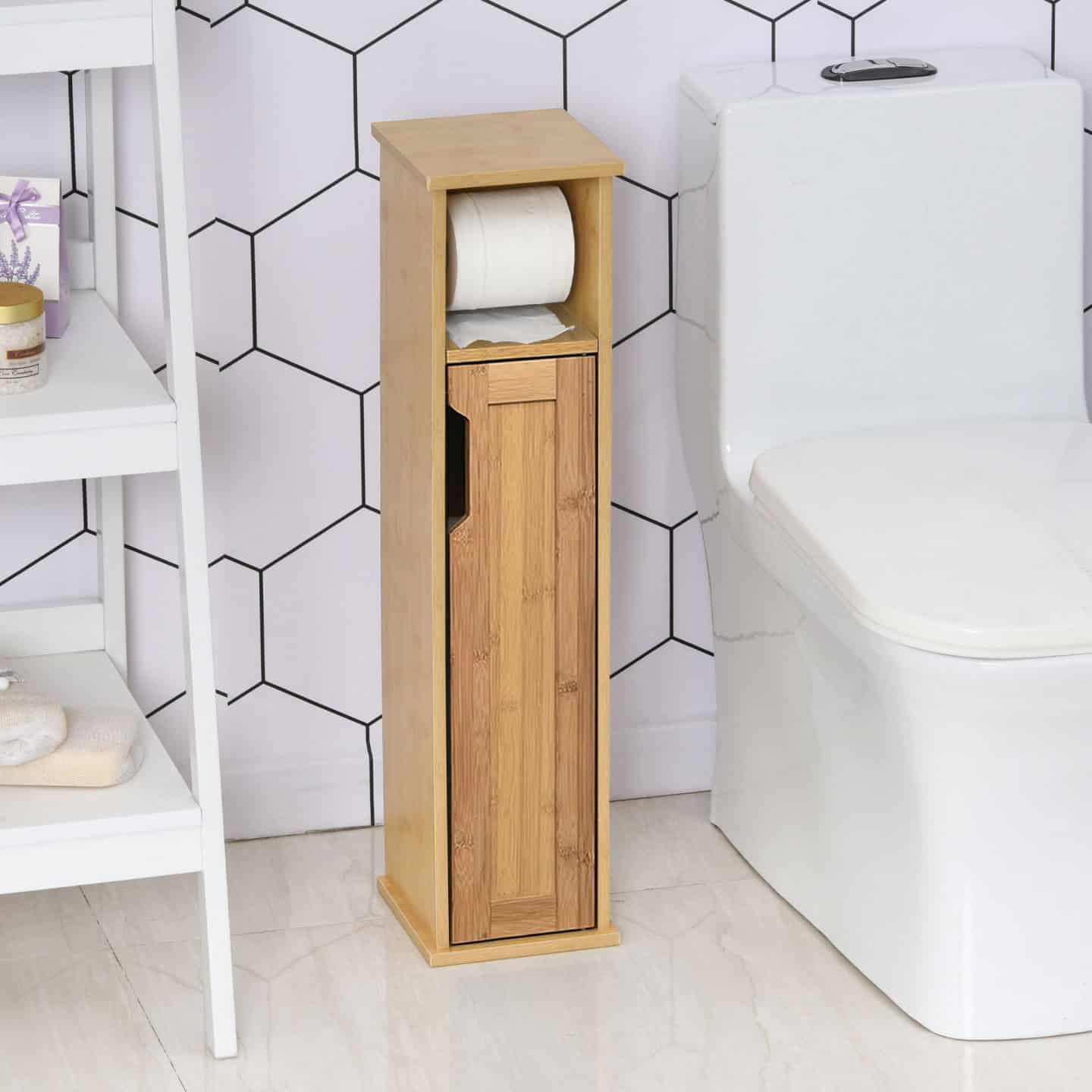 Mahe Bamboo and MDF Free-Standing Toilet Paper Holder Cabinet