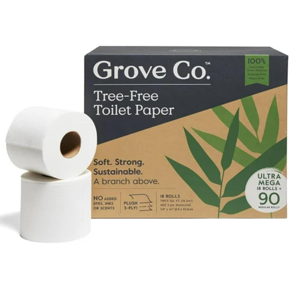 Bamboo Toilet Paper Tree Free & Septic Safe Bath Tissue, Ultra Soft, Durable, & Absorbent 3 Ply Sheets (1 Roll = 44.4 sq ft) Bulk Toilet Paper (Pack of 18 Rolls)