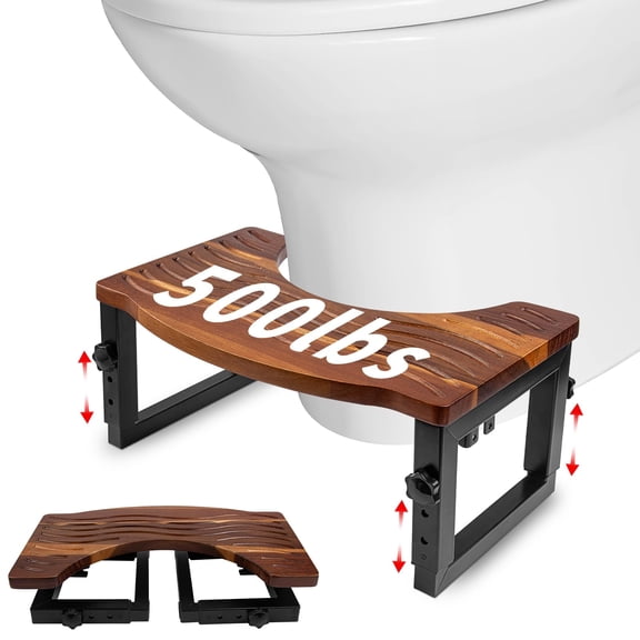 Toilet Stool Foldable,6,7,8 in Adjustable Height,Acacia Wood Poop Stool for Potty Training,Squat Potty for Adults,Squatting Position Helps Improves Bowel Health&Relieves Constipation Up to 500 lbs Ca