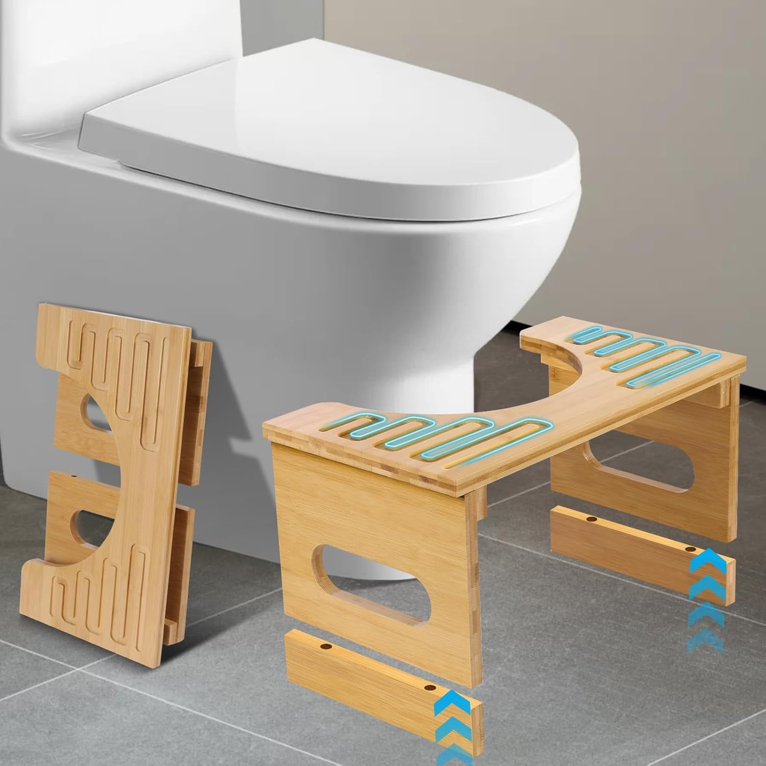 Bamboo Toilet Stool Foldable Wood Poop Stool Squat Bathroom Stool, 7in ...