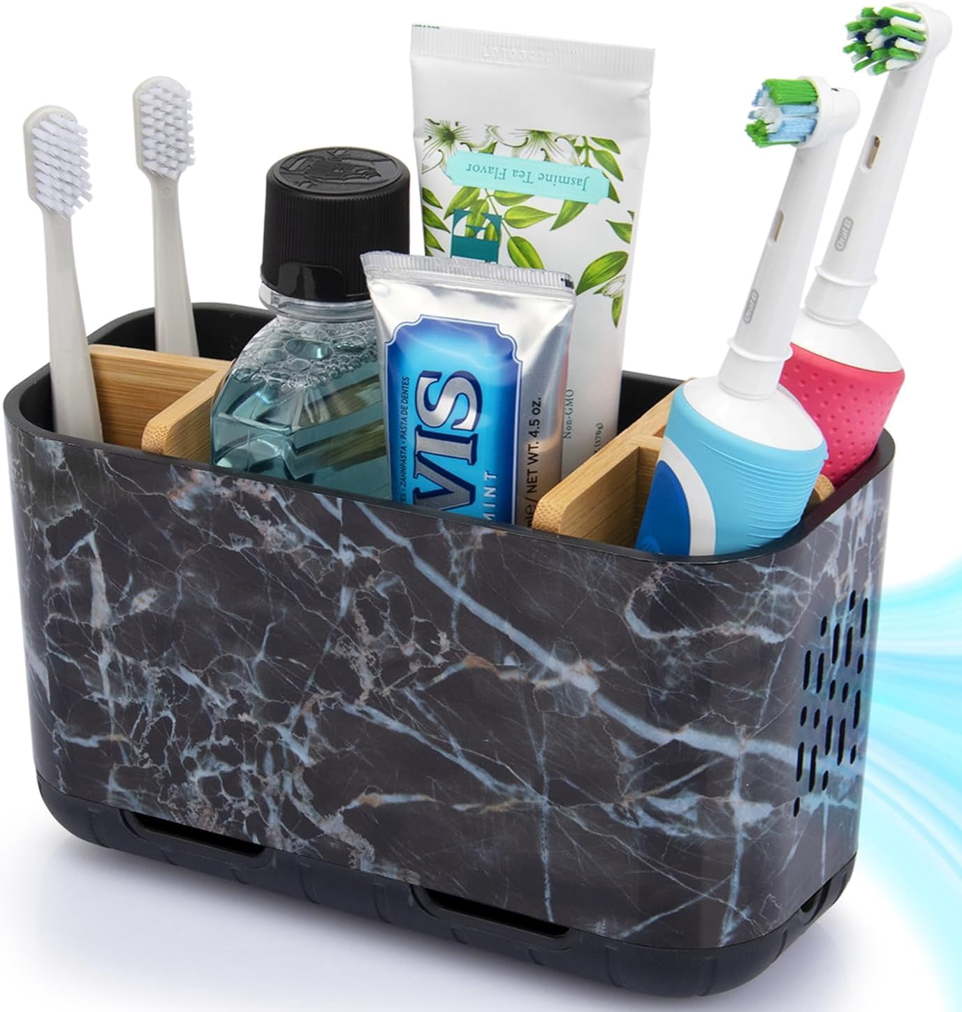 Bamboo Toothbrush Holder with 5 Slots, Drainage Design for Bathroom ...