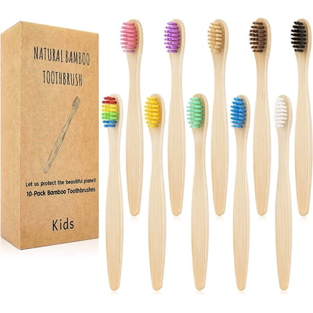 Bamboo Toothbrushes for Kids, Childrens Manual Brushes Bulk 10 Packs,3+ Years Organic Oral Tooth Cleaning Toothbrush