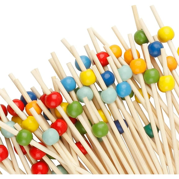 Bamboo Toothpicks - 100 Pcs, Long Fancy Cocktail Picks for Appetizers, Food Skewers for Party