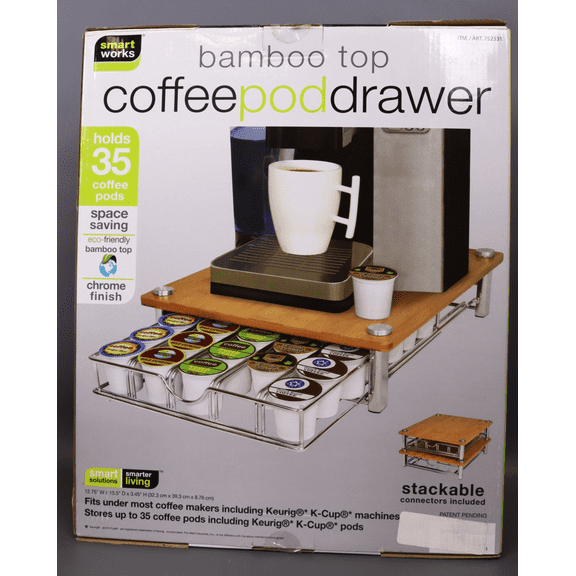 Bamboo Top Coffee Pod Drawer for Keurig Compatible Single Serve K-cups ~ Holds 35 K-cups