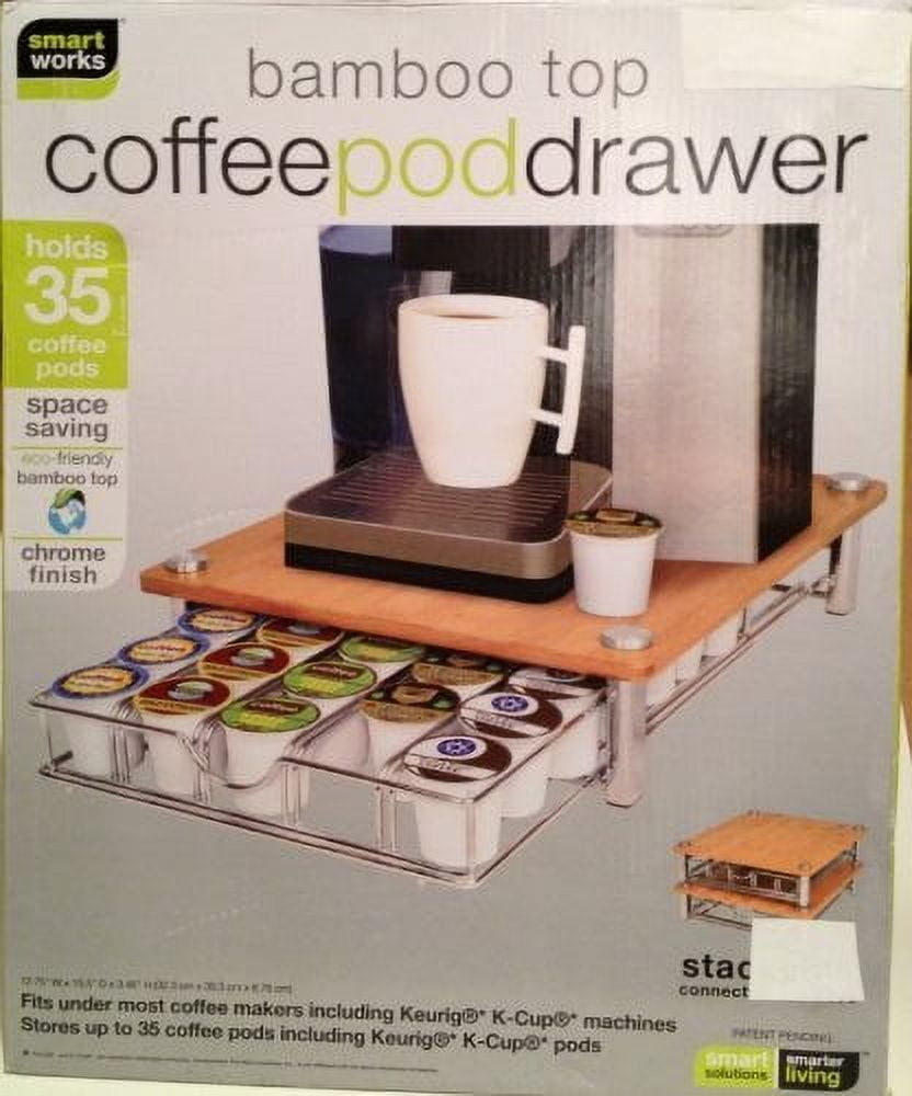 Eco-Friendly Bamboo Top Coffee Pod Drawer with Chrome Finish