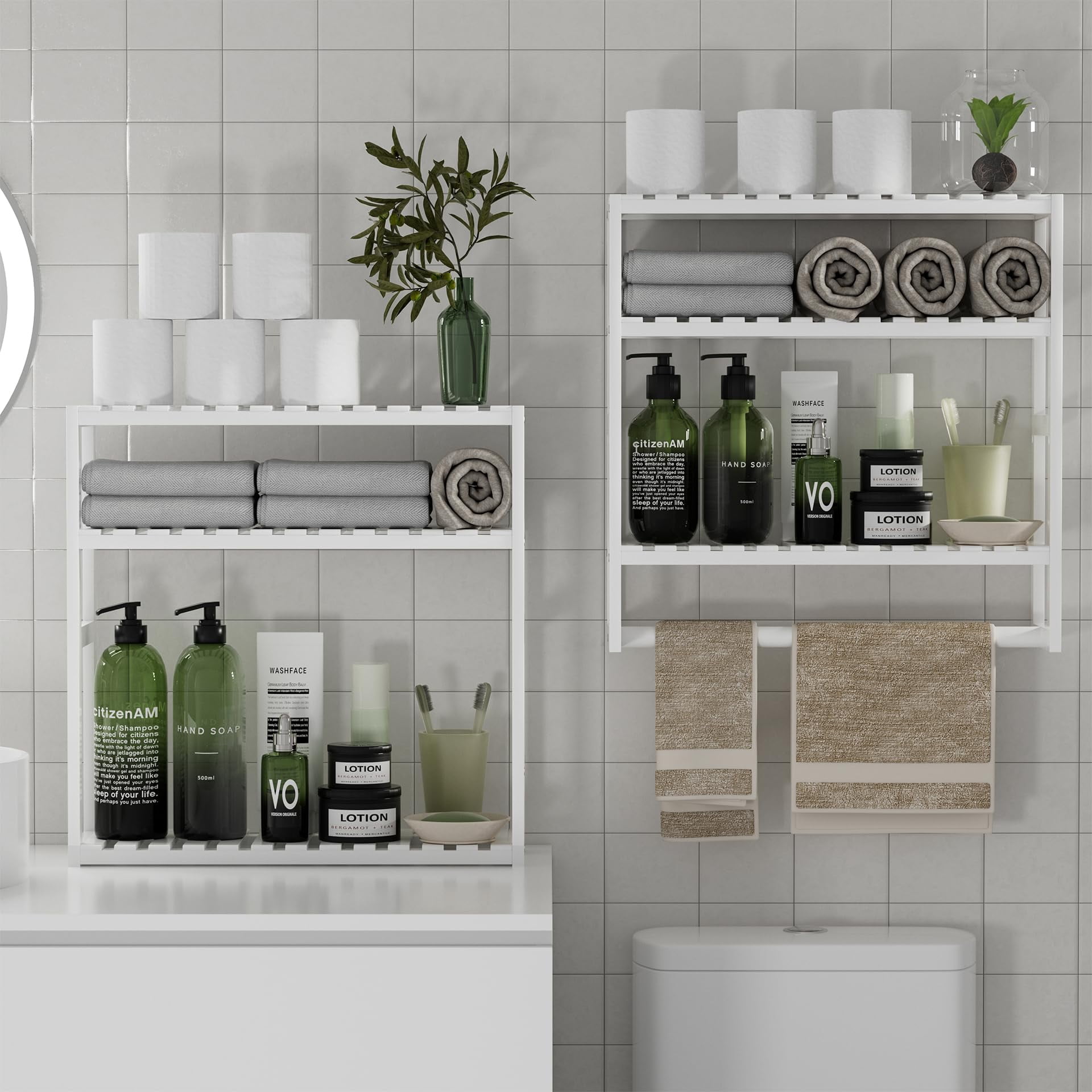 Bamboo Towel Rack Over Toilet Storage Shelf with Adjustable Height ...