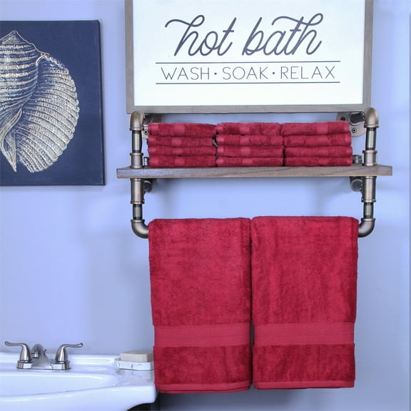 Bamboo Towels and Face Towels, 30" x 54", 16" x 30", Crimson by Blue Nile Mills