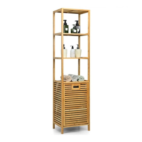 Bamboo Tower Hamper Organizer with 3-Tier Storage Shelves