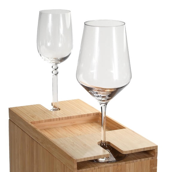 Bamboo Trash Can with Wine Glass Holder Lid | Slim Design Waste Bin & Stemware Caddy | Dual Function Decor for , Living Room & Bedroom