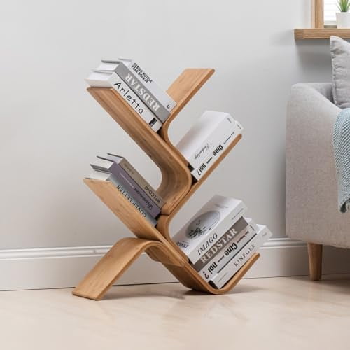 Bamboo Tree Bookshelf, 4-Tier Modern Standing Bookcase Creative Curved Storage Rack Display Organizer Shelves for Home Office$$Home Decor, Kitchen, & Other