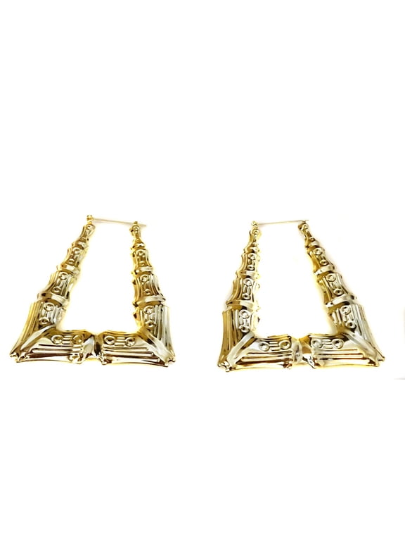 Bamboo Triangle Hoop Earrings Gold Tone 3 inch