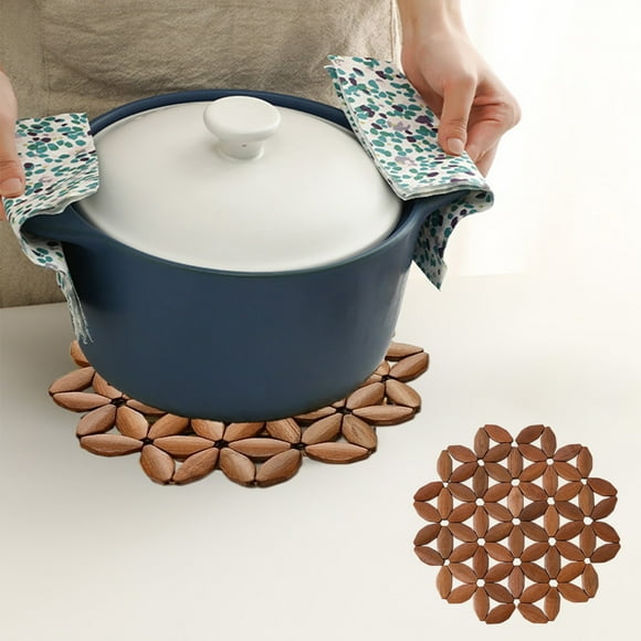 Bamboo Trivet Mat, Bamboo Hot Plate Pad, Heat Resistant Table Counter Protector, Coaster for Hot Tea Coffee Pot Plates Pans Bowls, Festive Design Table Dcor