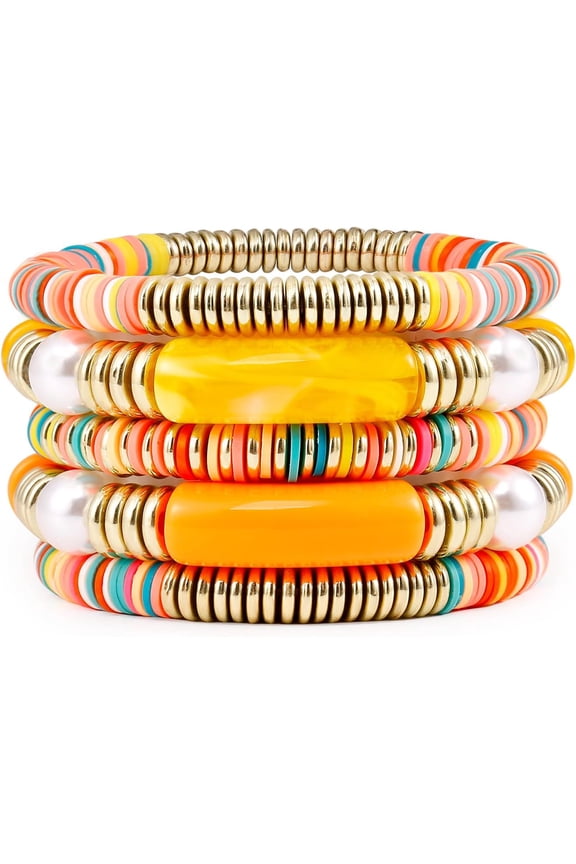 Bamboo Tube Bangles Bracelet Chunky Curved Stacking Clear Acrylic Colorful Beads Stretchable Friendship Gold Bracelets Gifts For Bestfriends, Couple, Family Members, Siblings, Sister, Lover