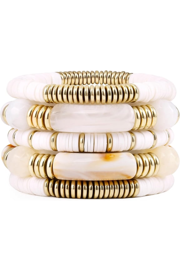 Bamboo Tube Bangles Bracelet Chunky Curved Stacking Clear Acrylic Colorful Beads Stretchable Friendship Gold Bracelets Gifts For Bestfriends, Couple, Family Members, Siblings, Sister, Lover