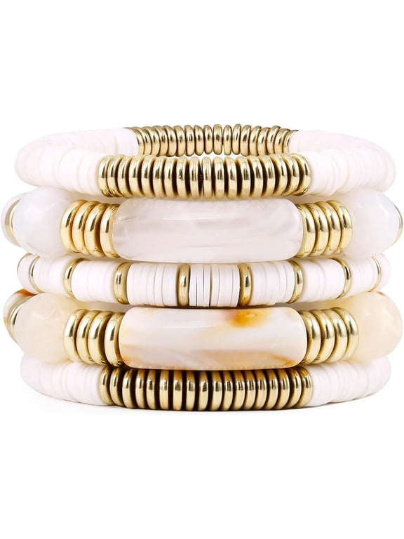 Bamboo Tube Bangles Bracelet Chunky Curved Stacking Clear Acrylic Colorful Beads Stretchable Friendship Gold Bracelets Gifts For Bestfriends, Couple, Family Members, Siblings, Sister, Lover